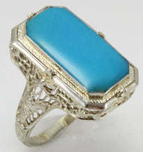 Load image into Gallery viewer, Antique 1920&#39;s Art Deco Habille Diamond Cameo Persian Turquoise 14k White Gold Cocktail Flip Ring