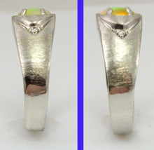 Load image into Gallery viewer, Vintage 1970s ORANGE/RED/GOLDEN &amp; GREEN Natural Solid Opal &amp; Diamond 10k Solid White Gold Men&#39;s Ring