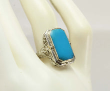 Load image into Gallery viewer, Antique 1920&#39;s Art Deco Habille Diamond Cameo Persian Turquoise 14k White Gold Cocktail Flip Ring