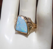 Load image into Gallery viewer, Antique SIGNED GOTHIC Kinsley &amp; Sons Art Deco Natural RAINBOW Opal 10k Solid Gold Men&#39;s Ring