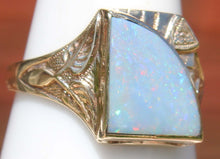 Load image into Gallery viewer, Antique SIGNED GOTHIC Kinsley &amp; Sons Art Deco Natural RAINBOW Opal 10k Solid Gold Men&#39;s Ring