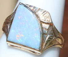 Load image into Gallery viewer, Antique SIGNED GOTHIC Kinsley &amp; Sons Art Deco Natural RAINBOW Opal 10k Solid Gold Men&#39;s Ring