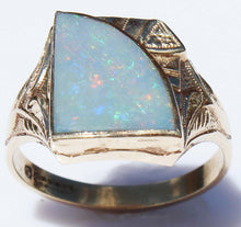 Load image into Gallery viewer, Antique SIGNED GOTHIC Kinsley &amp; Sons Art Deco Natural RAINBOW Opal 10k Solid Gold Men&#39;s Ring