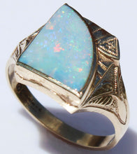 Load image into Gallery viewer, Antique SIGNED GOTHIC Kinsley &amp; Sons Art Deco Natural RAINBOW Opal 10k Solid Gold Men&#39;s Ring