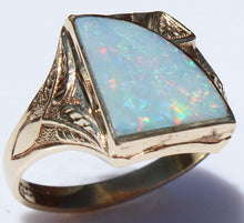 Load image into Gallery viewer, Antique SIGNED GOTHIC Kinsley &amp; Sons Art Deco Natural RAINBOW Opal 10k Solid Gold Men&#39;s Ring