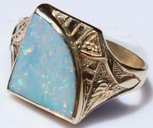 Load image into Gallery viewer, Antique SIGNED GOTHIC Kinsley &amp; Sons Art Deco Natural RAINBOW Opal 10k Solid Gold Men&#39;s Ring