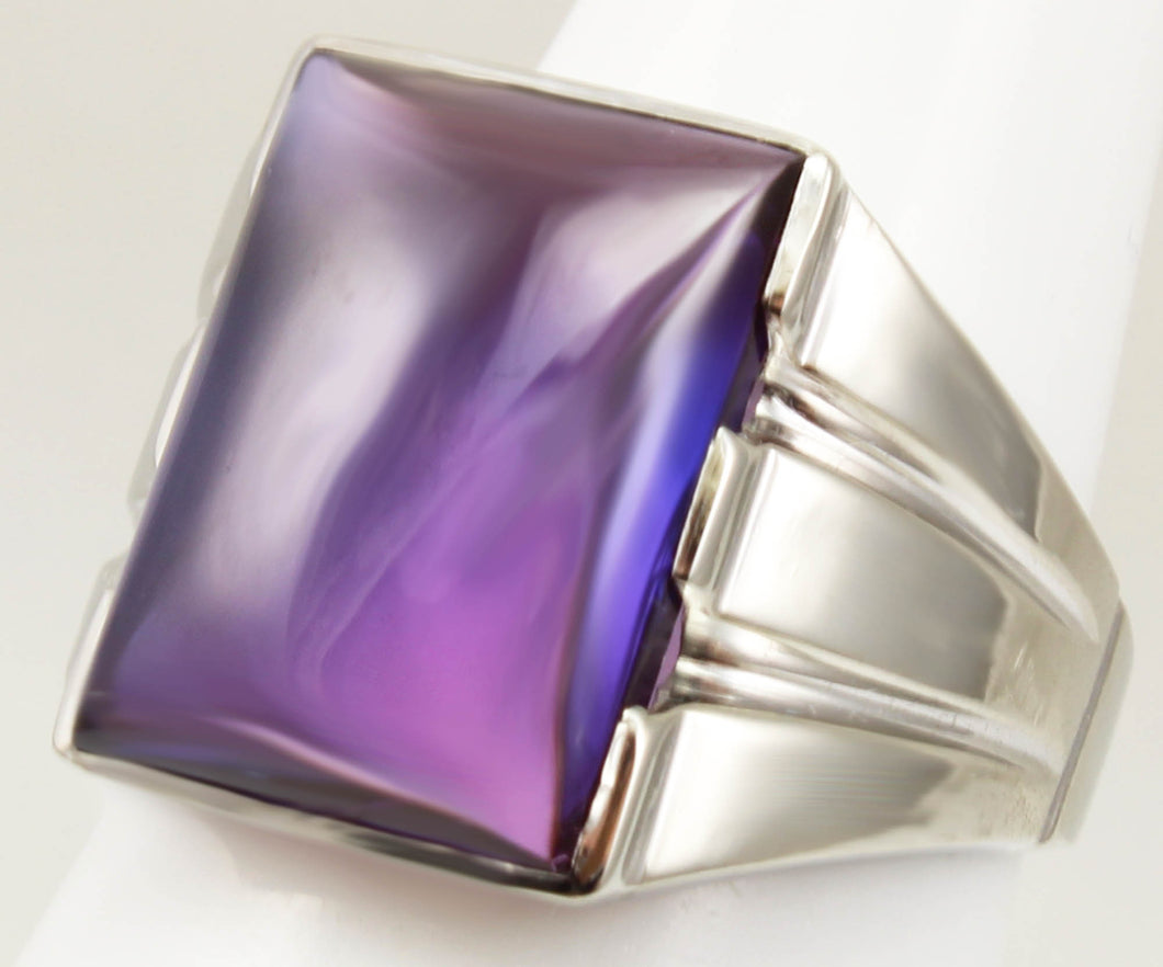 Antique 1920's Art Deco Purple to Blue/Violet Color Shift Sapphire 10k Solid White Gold Men's Ring