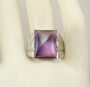 Antique 1920's Art Deco Purple to Blue/Violet Color Shift Sapphire 10k Solid White Gold Men's Ring