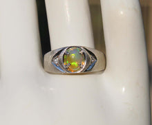 Load image into Gallery viewer, Vintage 1970s ORANGE/RED/GOLDEN &amp; GREEN Natural Solid Opal &amp; Diamond 10k Solid White Gold Men&#39;s Ring