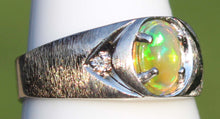 Load image into Gallery viewer, Vintage 1970s ORANGE/RED/GOLDEN &amp; GREEN Natural Solid Opal &amp; Diamond 10k Solid White Gold Men&#39;s Ring