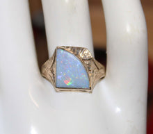 Load image into Gallery viewer, Antique SIGNED GOTHIC Kinsley &amp; Sons Art Deco Natural RAINBOW Opal 10k Solid Gold Men&#39;s Ring