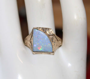 Antique SIGNED GOTHIC Kinsley & Sons Art Deco Natural RAINBOW Opal 10k Solid Gold Men's Ring