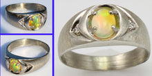 Load image into Gallery viewer, Vintage 1970s ORANGE/RED/GOLDEN &amp; GREEN Natural Solid Opal &amp; Diamond 10k Solid White Gold Men&#39;s Ring