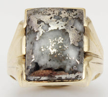 Load image into Gallery viewer, HEAVY Antique 1920&#39;s Art Deco RARE Natural Silver in Quartz 10k Solid Yellow Gold Men&#39;s Ring