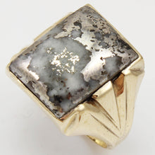 Load image into Gallery viewer, HEAVY Antique 1920&#39;s Art Deco RARE Natural Silver in Quartz 10k Solid Yellow Gold Men&#39;s Ring