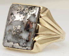 Load image into Gallery viewer, HEAVY Antique 1920&#39;s Art Deco RARE Natural Silver in Quartz 10k Solid Yellow Gold Men&#39;s Ring