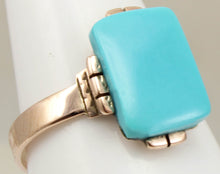 Load image into Gallery viewer, Antique Victorian RARE Natural Persian Turquoise Saw Cut 14k Solid Rose Gold Ladies Cocktail Ring