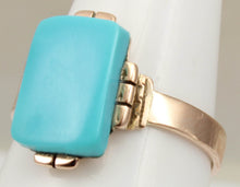 Load image into Gallery viewer, Antique Victorian RARE Natural Persian Turquoise Saw Cut 14k Solid Rose Gold Ladies Cocktail Ring