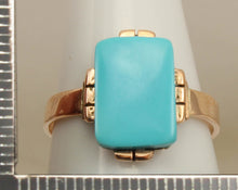 Load image into Gallery viewer, Antique Victorian RARE Natural Persian Turquoise Saw Cut 14k Solid Rose Gold Ladies Cocktail Ring