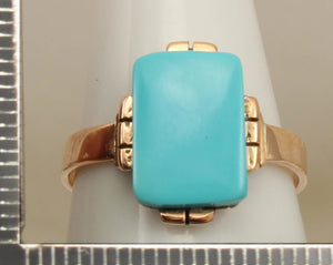 Antique Victorian RARE Natural Persian Turquoise Saw Cut 14k Solid Rose Gold Ladies Cocktail Ring