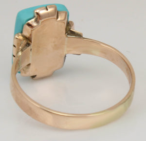 Antique Victorian RARE Natural Persian Turquoise Saw Cut 14k Solid Rose Gold Ladies Cocktail Ring