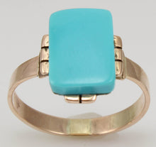 Load image into Gallery viewer, Antique Victorian RARE Natural Persian Turquoise Saw Cut 14k Solid Rose Gold Ladies Cocktail Ring