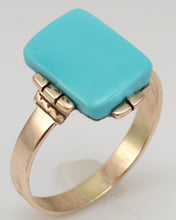 Load image into Gallery viewer, Antique Victorian RARE Natural Persian Turquoise Saw Cut 14k Solid Rose Gold Ladies Cocktail Ring