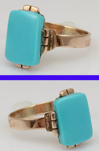 Antique Victorian RARE Natural Persian Turquoise Saw Cut 14k Solid Rose Gold Ladies Cocktail Ring