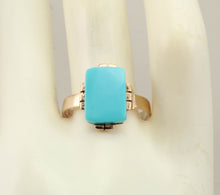 Load image into Gallery viewer, Antique Victorian RARE Natural Persian Turquoise Saw Cut 14k Solid Rose Gold Ladies Cocktail Ring