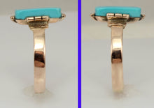 Load image into Gallery viewer, Antique Victorian RARE Natural Persian Turquoise Saw Cut 14k Solid Rose Gold Ladies Cocktail Ring