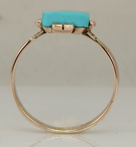 Antique Victorian RARE Natural Persian Turquoise Saw Cut 14k Solid Rose Gold Ladies Cocktail Ring