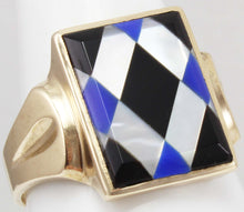 Load image into Gallery viewer, Antique 1920&#39;s Art Deco Natural Lapis Mother of Pearl &amp; Onyx Intarsia Inlay 10k Solid Gold Mens Ring