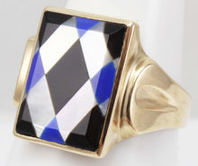 Load image into Gallery viewer, Antique 1920&#39;s Art Deco Natural Lapis Mother of Pearl &amp; Onyx Intarsia Inlay 10k Solid Gold Mens Ring