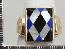 Load image into Gallery viewer, Antique 1920&#39;s Art Deco Natural Lapis Mother of Pearl &amp; Onyx Intarsia Inlay 10k Solid Gold Mens Ring