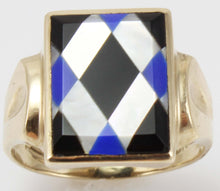 Load image into Gallery viewer, Antique 1920&#39;s Art Deco Natural Lapis Mother of Pearl &amp; Onyx Intarsia Inlay 10k Solid Gold Mens Ring