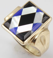 Load image into Gallery viewer, Antique 1920&#39;s Art Deco Natural Lapis Mother of Pearl &amp; Onyx Intarsia Inlay 10k Solid Gold Mens Ring