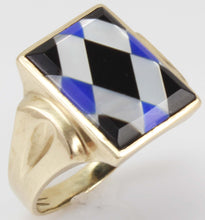 Load image into Gallery viewer, Antique 1920&#39;s Art Deco Natural Lapis Mother of Pearl &amp; Onyx Intarsia Inlay 10k Solid Gold Mens Ring