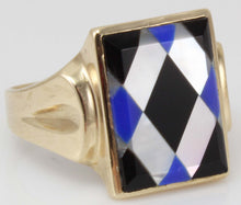 Load image into Gallery viewer, Antique 1920&#39;s Art Deco Natural Lapis Mother of Pearl &amp; Onyx Intarsia Inlay 10k Solid Gold Mens Ring