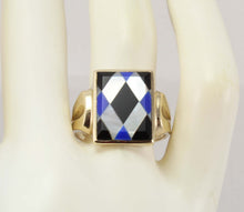 Load image into Gallery viewer, Antique 1920&#39;s Art Deco Natural Lapis Mother of Pearl &amp; Onyx Intarsia Inlay 10k Solid Gold Mens Ring