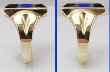 Load image into Gallery viewer, Antique 1920&#39;s Art Deco Natural Lapis Mother of Pearl &amp; Onyx Intarsia Inlay 10k Solid Gold Mens Ring