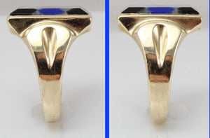 Antique 1920's Art Deco Natural Lapis Mother of Pearl & Onyx Intarsia Inlay 10k Solid Gold Mens Ring