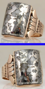 Antique c1890 RARE Natural Silver Ore in Quartz Engraved & Milgrained 14k Solid Rose Gold Men's Ring