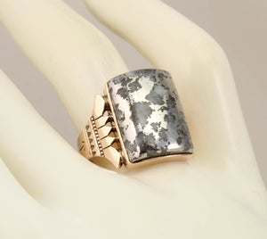 Antique c1890 RARE Natural Silver Ore in Quartz Engraved & Milgrained 14k Solid Rose Gold Men's Ring