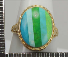 Load image into Gallery viewer, Antique 1920&#39;s Art Deco Turquoise RARE Striped Intarsia Inlay 10k Solid Gold Ladies Cocktail Ring