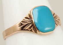 Load image into Gallery viewer, Antique Victorian RARE Natural Persian Turquoise Milgrained 14k Solid Rose Gold Ladies Cocktail Ring