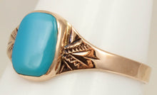 Load image into Gallery viewer, Antique Victorian RARE Natural Persian Turquoise Milgrained 14k Solid Rose Gold Ladies Cocktail Ring