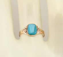 Load image into Gallery viewer, Antique Victorian RARE Natural Persian Turquoise Milgrained 14k Solid Rose Gold Ladies Cocktail Ring