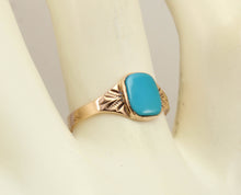 Load image into Gallery viewer, Antique Victorian RARE Natural Persian Turquoise Milgrained 14k Solid Rose Gold Ladies Cocktail Ring