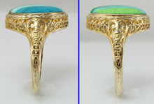 Load image into Gallery viewer, Antique 1920&#39;s Art Deco Turquoise RARE Striped Intarsia Inlay 10k Solid Gold Ladies Cocktail Ring