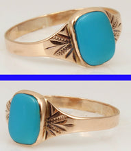 Load image into Gallery viewer, Antique Victorian RARE Natural Persian Turquoise Milgrained 14k Solid Rose Gold Ladies Cocktail Ring